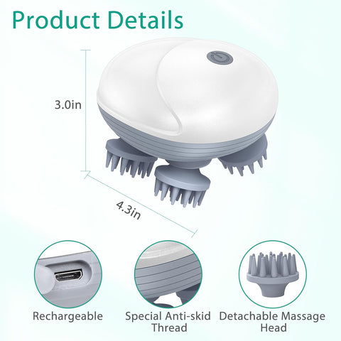 Healing Journey Electric Scalp Massager with 4 Rotating Heads Compact & Ergonomic Design in whiteimahes