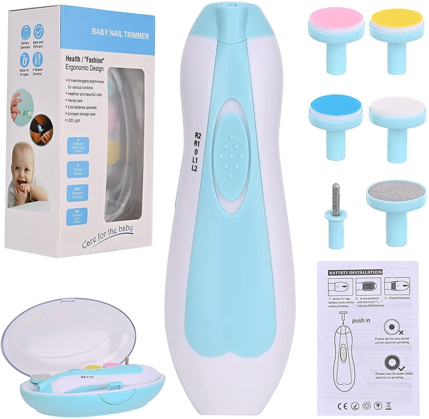 Baby nail trimmer with soft filing pads and gentle motor
