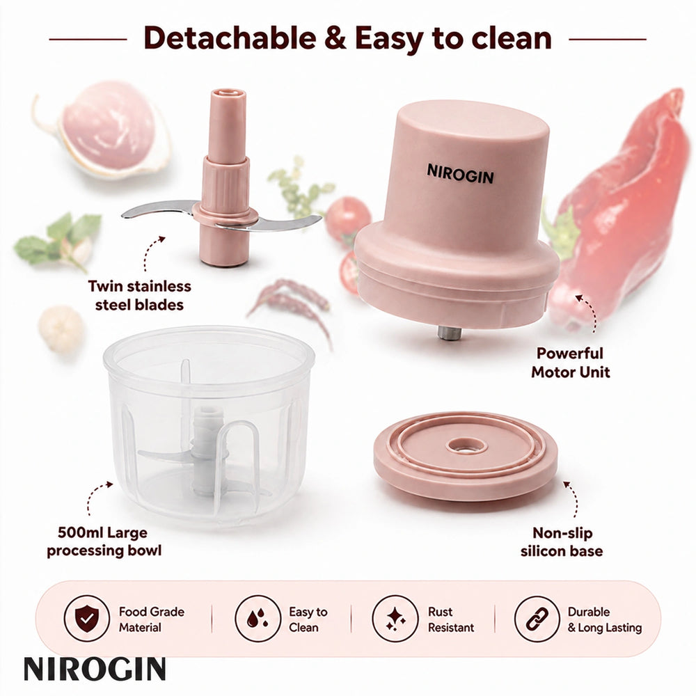 Nirogin Rechargeable Vegetable Chopper – 250ml Electric Chopper