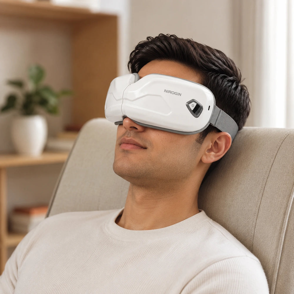 Nirogin Electric Eye Massager with Heat & Bluetooth Music – USB Rechargeable, 180° Foldable