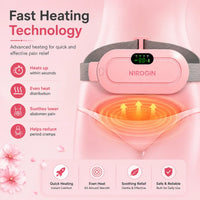 Nirogin Period Cramp Relief Heating Pad with Massage – Portable Rechargeable Waist Belt.