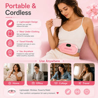 Nirogin Period Cramp Relief Heating Pad with Massage – Portable Rechargeable Waist Belt.