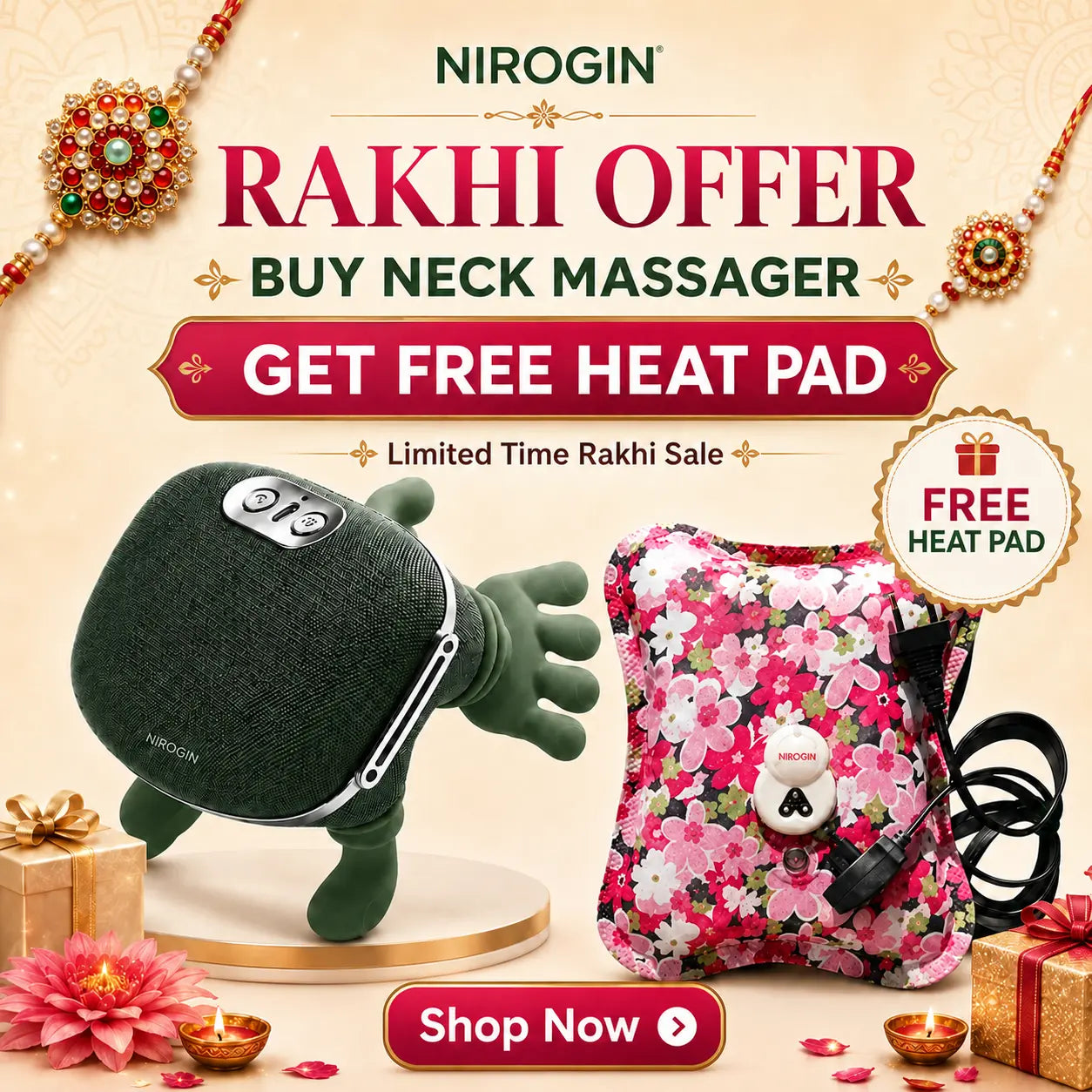 Nirogin Neck & Shoulder Massager + FREE Heat Pad | Rakhi Offer
