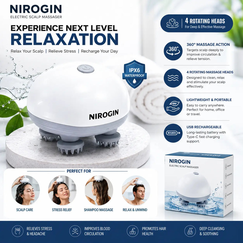 Nirogin Electric Scalp Massager with 4 Rotating Heads