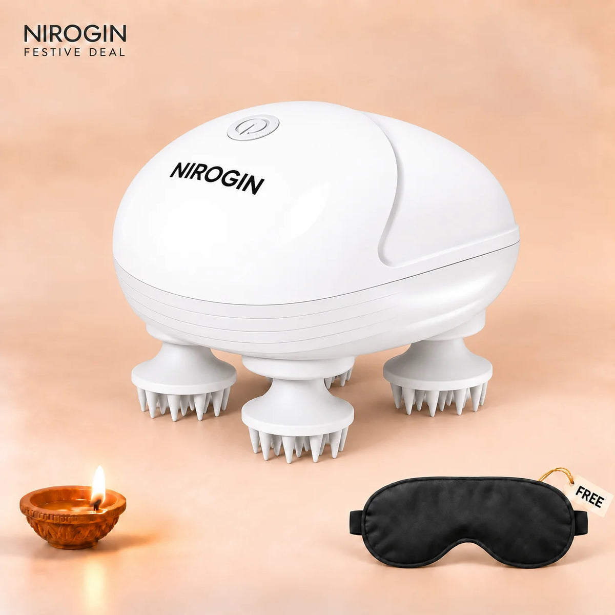 NIROGIN Electric Scalp Massager with 4 Rotating Massage Heads, Rechargeable Head Massager for Scalp Massage, Deep Cleaning, Relaxation & Stress Relief, Cordless Scalp Massager for Men & Women