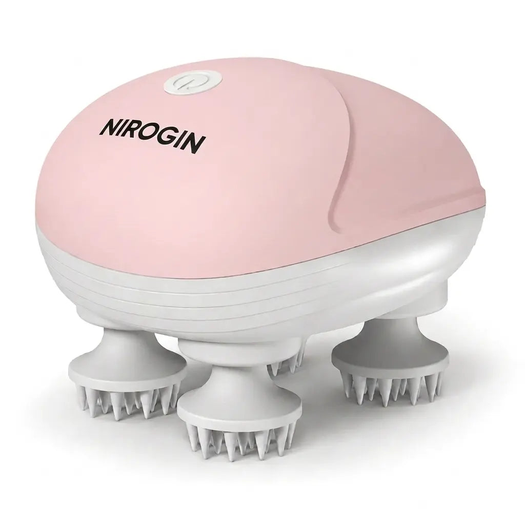 Nirogin Electric Scalp Massager with 4 Rotating Heads, Rechargeable Head Kneading Massager for Hair Growth, Deep Clean & Stress Relief