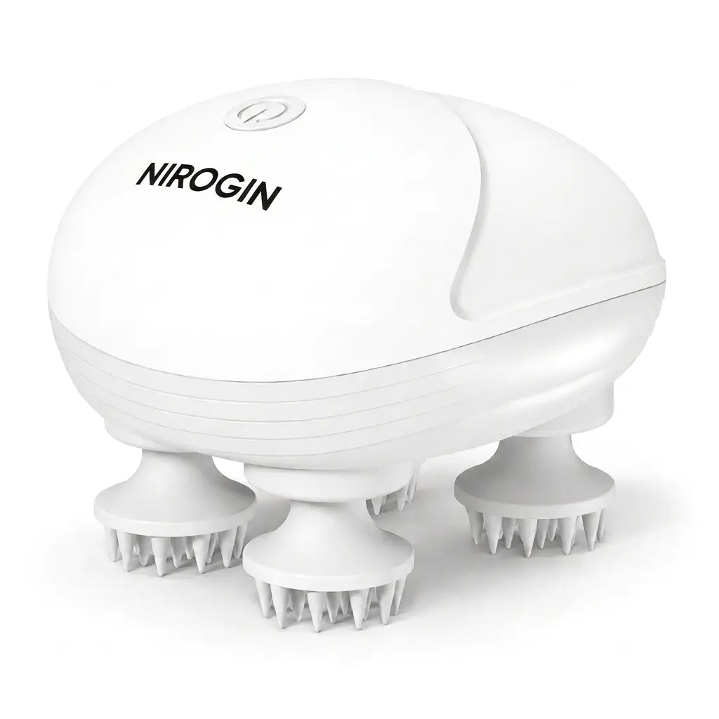 Nirogin Electric Scalp Massager with 4 Rotating Heads, Rechargeable Head Kneading Massager for Hair Growth, Deep Clean & Stress Relief