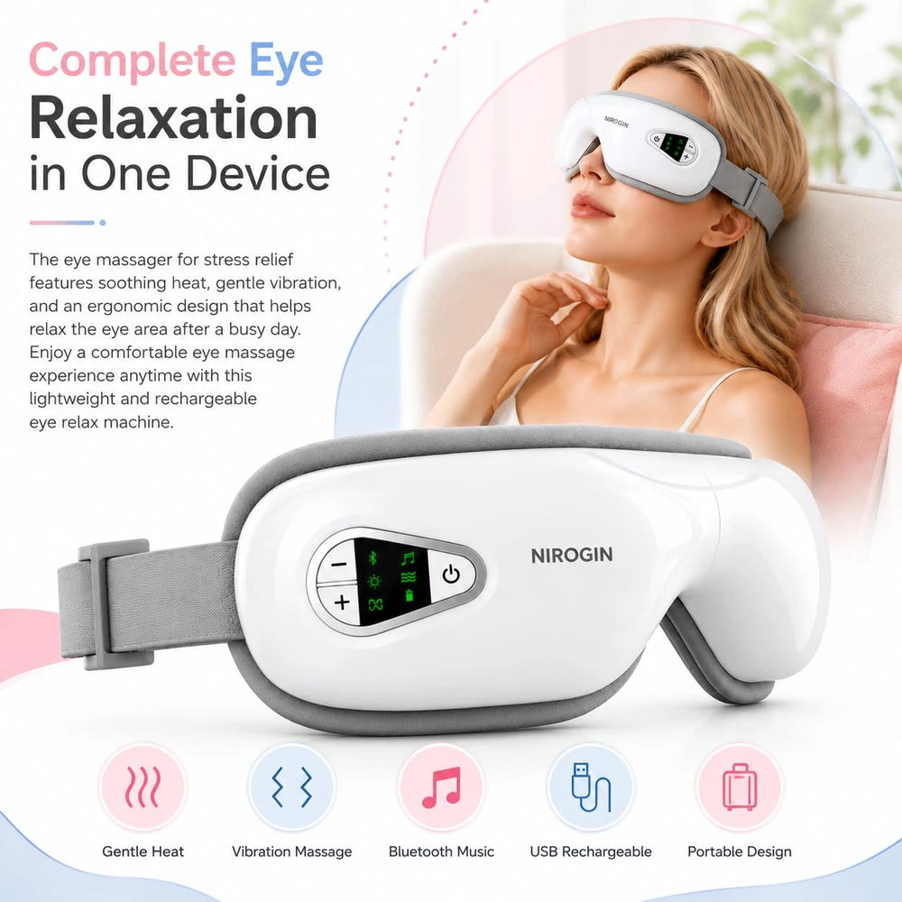 Nirogin Eye Massager with Heat, Vibration & Bluetooth Music