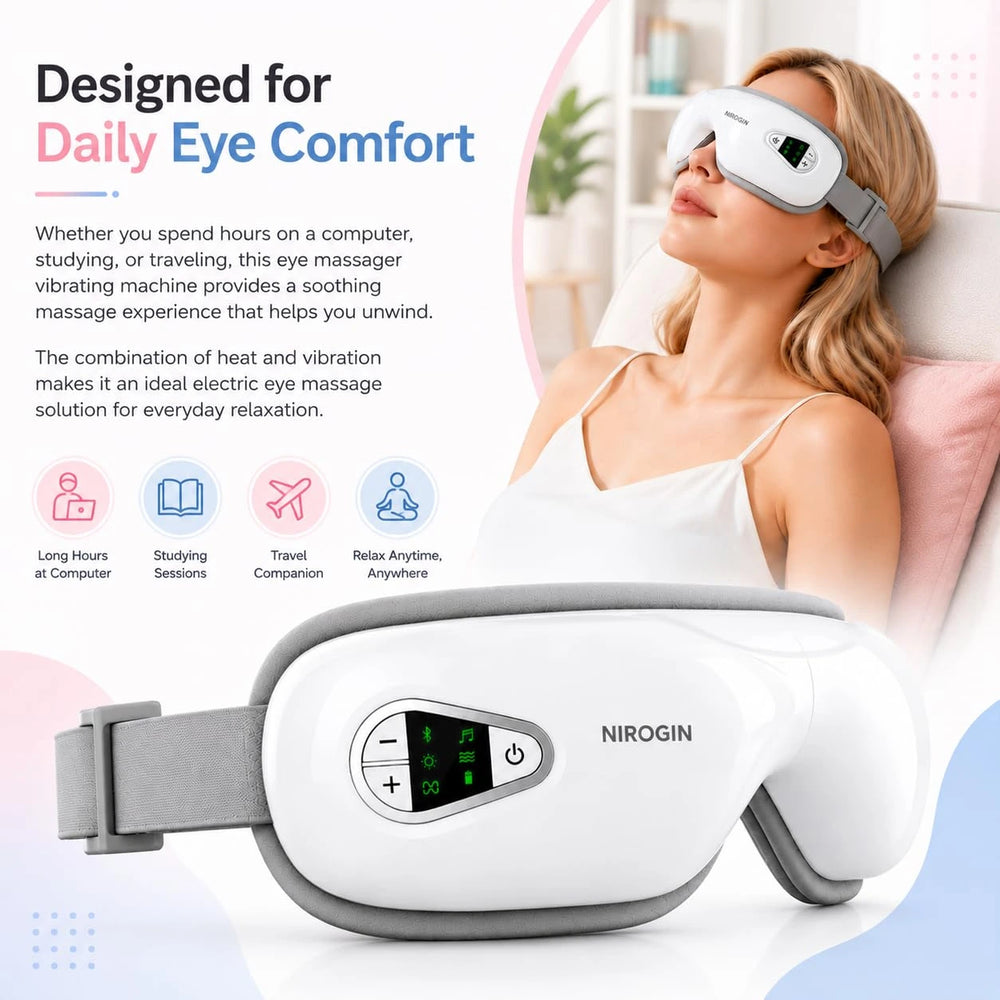 Nirogin Eye Massager with Heat, Vibration & Bluetooth Music
