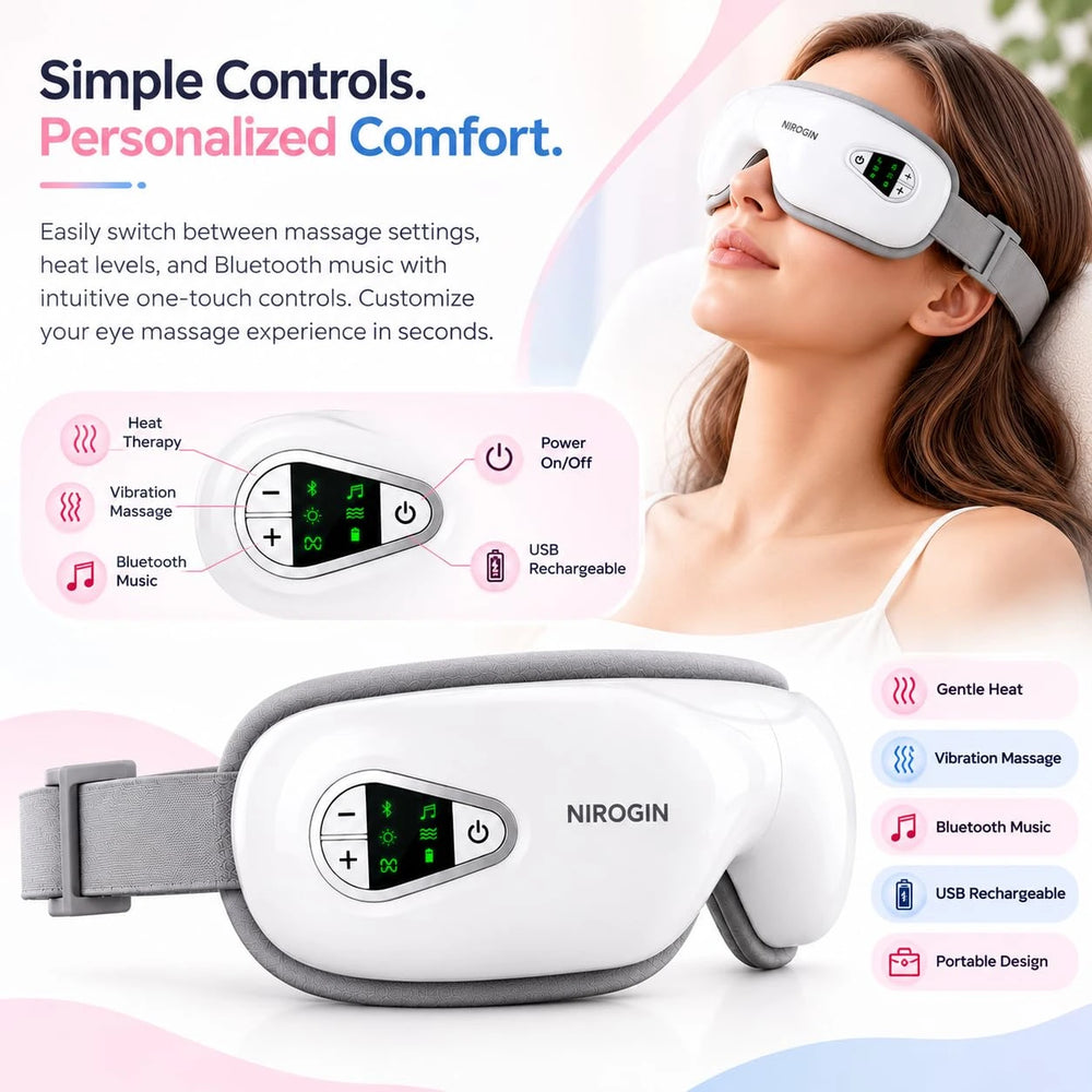 Nirogin Eye Massager with Heat, Vibration & Bluetooth Music