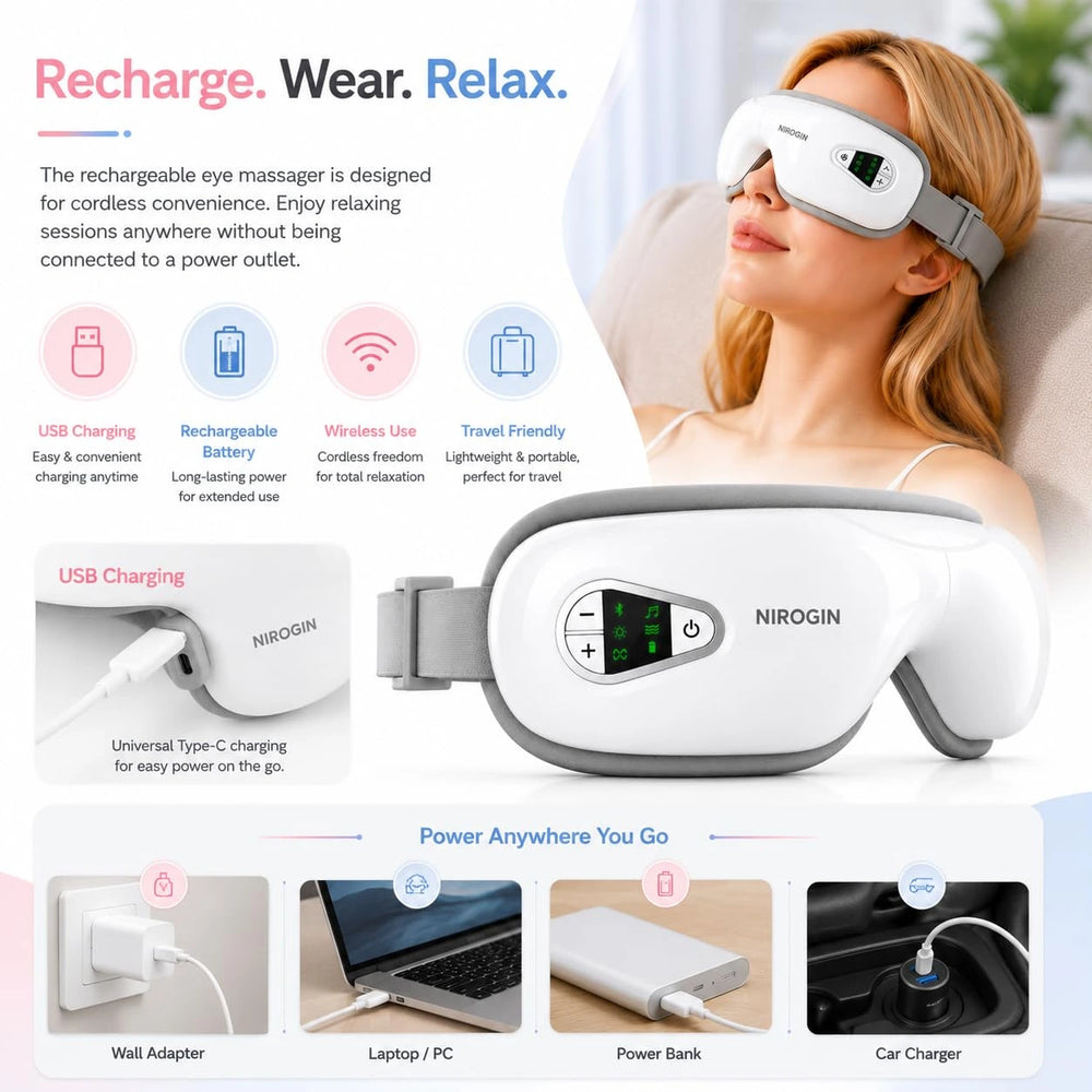 Nirogin Eye Massager with Heat, Vibration & Bluetooth Music
