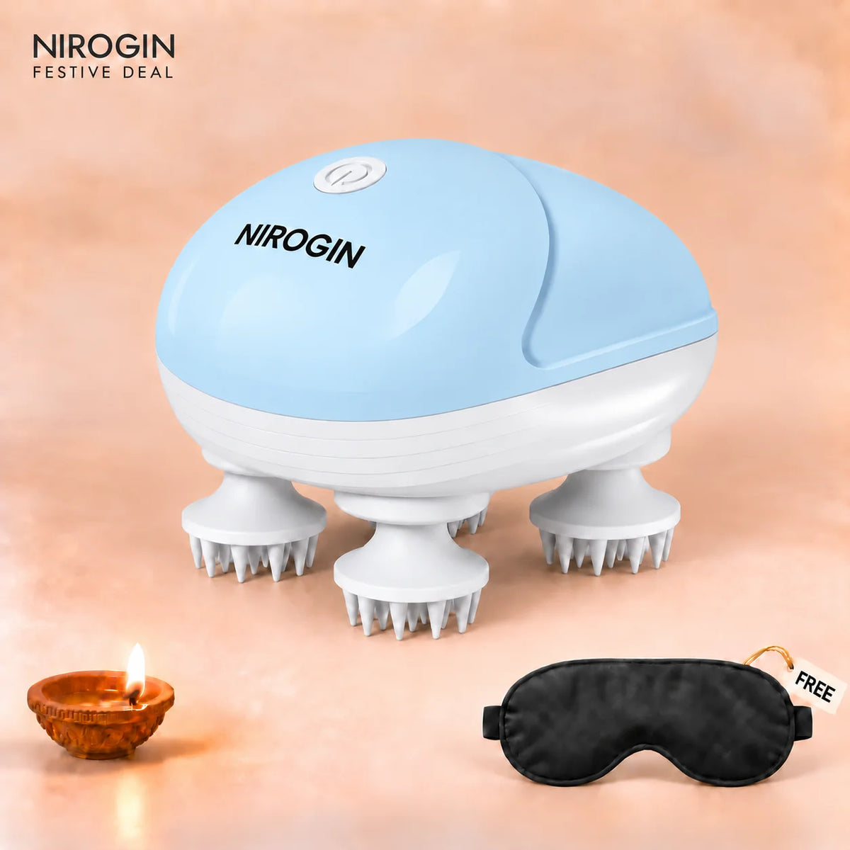 NIROGIN Electric Scalp Massager with 4 Rotating Massage Heads, Rechargeable Head Massager for Scalp Massage, Deep Cleaning, Relaxation & Stress Relief, Cordless Scalp Massager for Men & Women