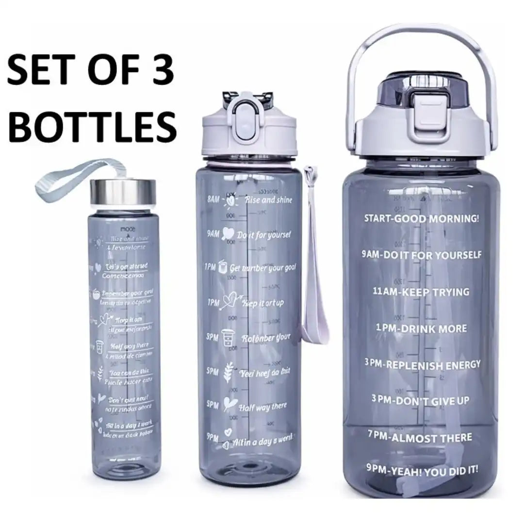 Nirogin Motivational Water Bottles Set of 3 with Time Markers
